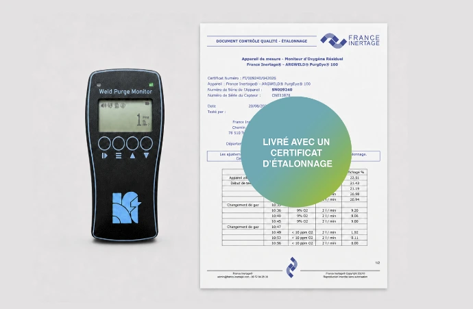 Certificat d'étalonnage livré avec chaque moniteur France Inertage.