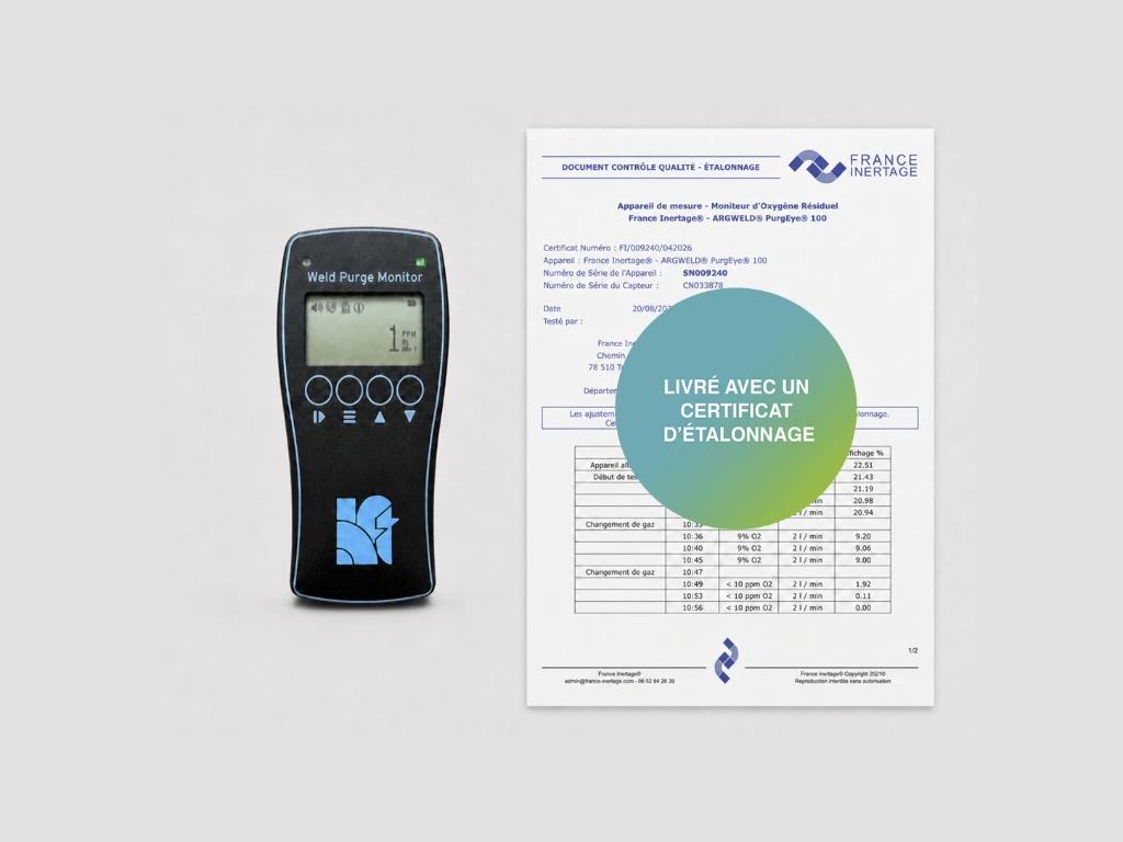 Certificat d'étalonnage livré avec chaque moniteur France Inertage.